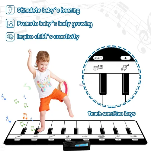 Vista 3 de M SANMERSEN Alfombra de Piano, Alfombra Musical para Niños Alfombra de Teclado de Piano de Piso con 8 Instrumentos Sonidos Música Baile Alfombra