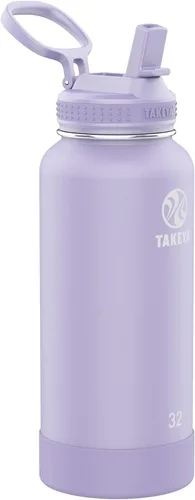 Vista 17 de Takeya Actives - Botella de agua con tapa con popote, duradera y de fácil cuidado, con aislamiento de acero inoxidable, tapa sin BPA con asa