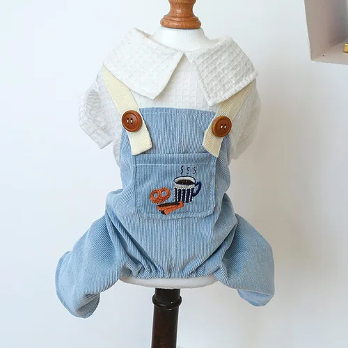Vista 11 de Ropa de invierno para perro, camisas para mascotas, elegante mono de pana para perros pequeños, overol con pechera para cachorros, overol clásico