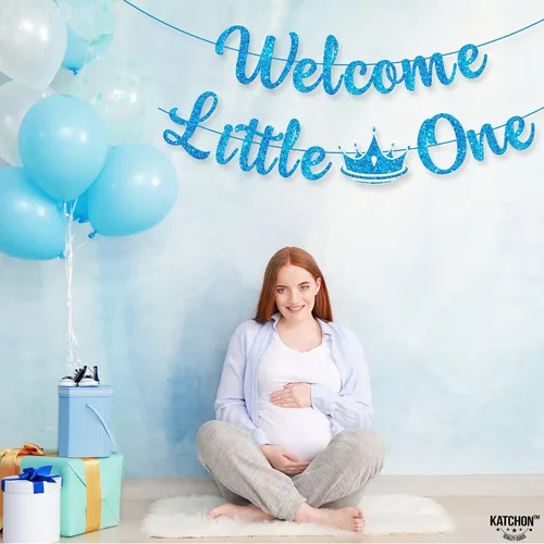 Vista 6 de KatchOn Cartel de bienvenida con purpurina Little One - Azul, 10 pies, sin bricolaje Cartel de bienvenida para decoración de baby shower para bebé
