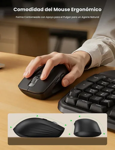 Vista 8 de Combo de teclado y mouse inalámbricos ergonómicos, 2.4G de tamaño completo con teclado de onda y reposa muñeca acolchado, escritura natural, mouse