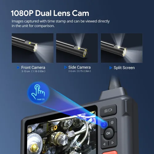 Vista 5 de Cámara de Inspección de Alcantarillado de 50FT, DEPSTECH Endoscopio de Doble Lente 1080P con Luces, Herramienta Boroscopio con Pantalla IPS de 5