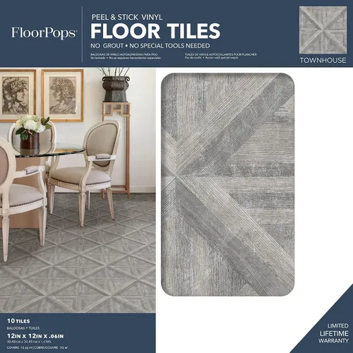 Vista 2 de FloorPops FP3295 Townhouse - Azulejos de suelo para despegar y pegar, color gris