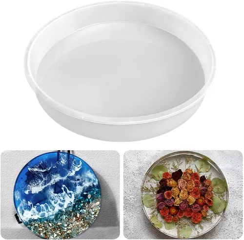Vista 8 de RESINWORLD Molde de Bandeja Grande Redondo de 10" x 2" de Profundidad, Molde de Bandeja de Silicona Brillante para Reloj de Mesa para Fundición