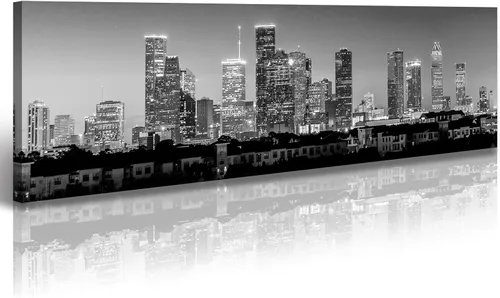 Vista 33 de JiazuGo Phoenix Skyline Arte de Pared en Lienzo - Paisaje Urbano de Arizona Enmarcado (14x48 Pulgadas) Negro y Blanco con Amarillo, Decoración