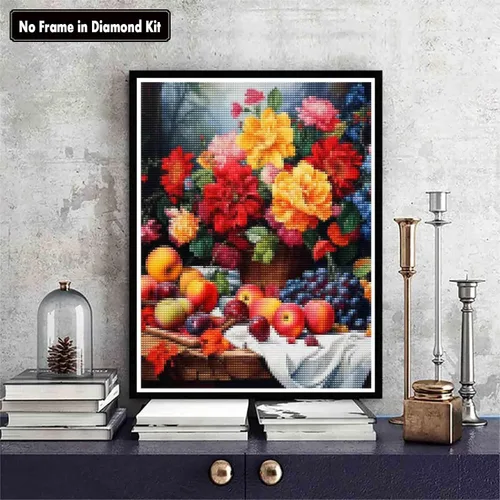 Vista 2 de Zariocy Kits de arte de diamantes 5D para adultos, ramo de frutas, pintura de diamantes de bricolaje, planta de arte redonda de taladro completo