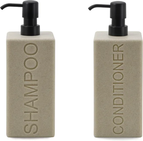 Vista 19 de Dispensador rectangular de resina para baño, champú y acondicionador de baño, botella de lavado corporal, diseño moderno de bomba recargable Gris