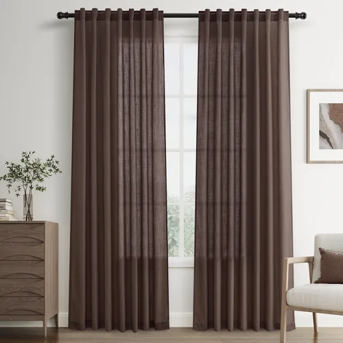 Vista 17 de Joywell - Cortinas de lino de 96 pulgadas de largo para sala de estar Natural