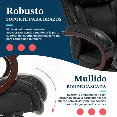 Vista 9 de La-Z-Boy Executive Ergonomic Office Chair with Lumar Support, Leather Chair Negro