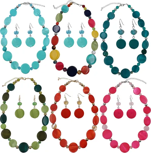 Vista 6 de Jules D. Collar de cuentas gruesas, collar de concha colorida, juego de collar de moda para regalo de mujer