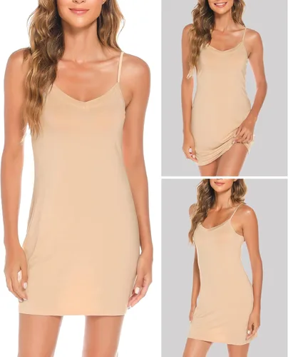 Vista 2 de Vlazom Vestido completo para mujer, con tirantes delgados ajustables, básico, para debajo del vestido, camisola, minivestido de noche, S-XXL