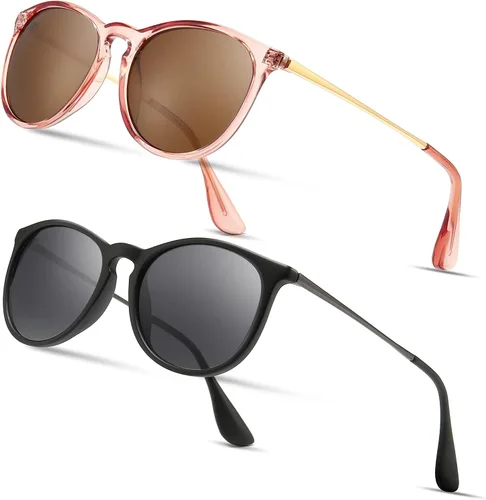 Vista 20 de SUNGAIT Gafas de sol redondas vintage prémium para mujeres y hombres Gradiente ámbar/marrón