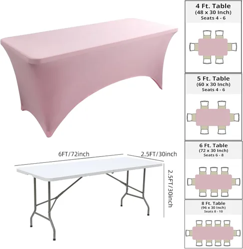 Vista 3 de Paquete de 2 manteles rectangulares elásticos de 6 pies para cocina, comedor, elástico, resistente a las arrugas, de elastano, lavable, para Rosa