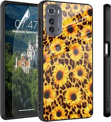 Vista 72 de Funda para Motorola Moto Edge 2022, cubierta trasera de vidrio templado con protector de pantalla, funda protectora a prueba de golpes para Motorola