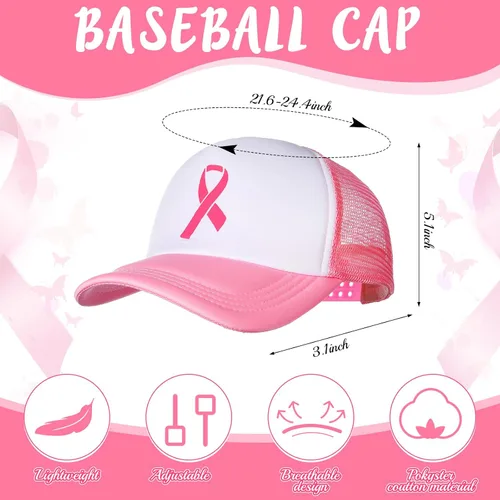 Vista 2 de Jeyiour 12 gorras de béisbol con cinta rosa para mujer, malla de algodón ajustable, para mujer, para mujer y niña, 12 unidades, Rosado