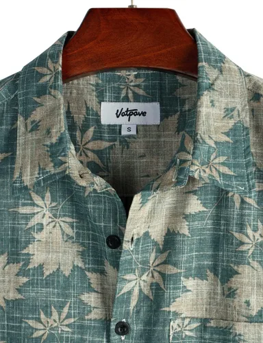 Vista 3 de VATPAVE Camisas hawaianas con bolsillo frontal para hombre, camisas florales casuales de manga corta con botones, camisas tropicales para la playa