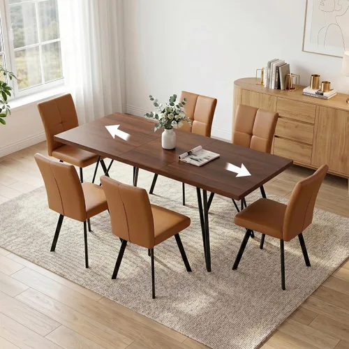Vista 14 de HIPIHOM Mesa de comedor extensible para 4-6, de 55 a 71 pulgadas para espacios pequeños Mesa de roble