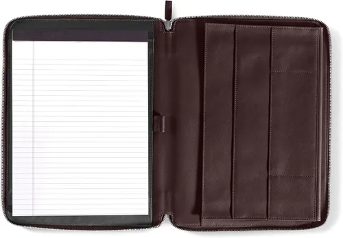 Vista 12 de Leatherology Cartera ejecutiva Burdeos con cremallera, bolsillo interior de piel de grano completo, bolsillo interior para tableta, lazo