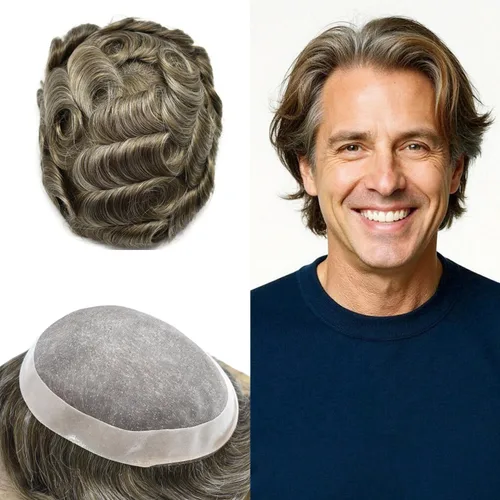 Vista 70 de Mens Toupee Hair Piece Real Human Hair Fine Mono Toupee para hombres Sistema de reemplazo de cabello para hombre Postizo Protesis Capilar Para