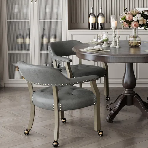 Vista 71 de Juego de 2 sillas de comedor con ruedas, poliuretano gris antiguo Gris (Antique Grey)