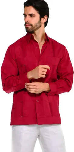 Vista 8 de Mojito Collection Camisa Guayabera clásica de mezcla de polialgodón de manga larga, Blanco