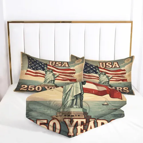 Vista 4 de kxry Juego de edredón de 250 años de Estados Unidos, tamaño individual, ropa de cama vintage de estatua de la libertad y bandera estadounidense
