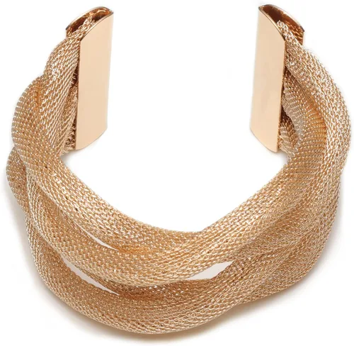 Vista 3 de Rhinelife Pulseras anchas de oro para mujer, diseño de ondas enrollables de varias capas, brazalete ajustable y abierto, Sin gemas.