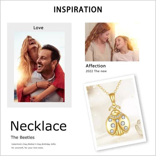 Vista 6 de KECHO Collar de mariquita de oro de 14 quilates para mujer, regalo de joyería de mariquita de oro real, 16 pulgadas + 2 pulgadas, Yellow Gold, Circón