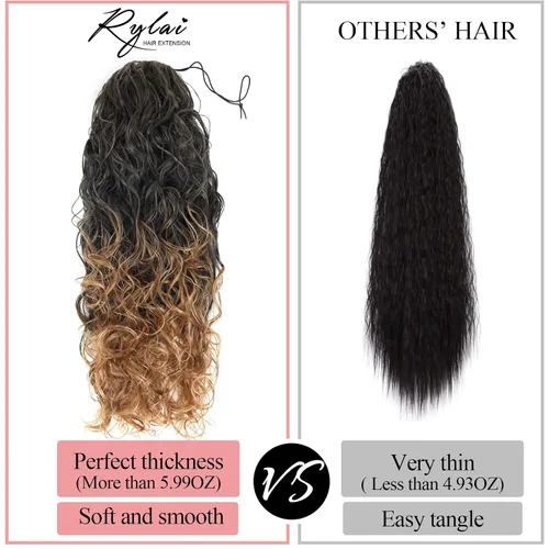 Vista 3 de Extensiones de cabello ombré 1B/27, cola de caballo para mujeres negras, extensiones de cola de caballo largas onduladas con cordón, extensiones