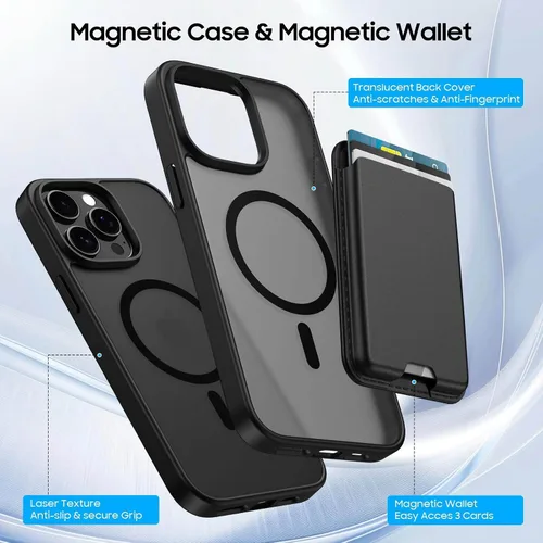 Vista 3 de Funda magnética para iPhone 12 Pro Max, cartera magnética desmontable con soporte para tarjetas, [compatible con MagSafe] grado militar, a prueba