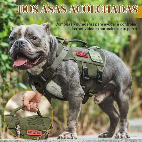 Vista 2 de OneTigris Arnés táctico para perros pequeños, diseño de malla, chaleco transpirable para perros militares, chalecos Molle con asas, arnés para Verde