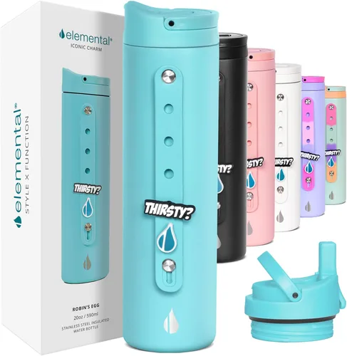 Vista 14 de Elemental Iconic - Botella de agua reutilizable para niños de 20 onzas con Tinte lila
