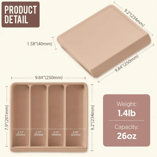 Vista 7 de Recipiente de silicona para almacenamiento de alimentos para bebés con tapa, 26 onzas, 4 compartimentos, apilable, preparación de comidas