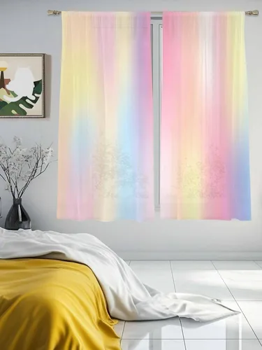 Vista 3 de Chic D Paneles de cortinas traslúcidas de gasa de 72 pulgadas de largo, color arcoíris, cortinas semitransparentes con bolsillo para barra