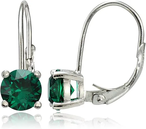 Vista 4 de Aretes cierre catalán de plata de ley con piedra natalicia redonda 6 mm Agosto - Peridoto