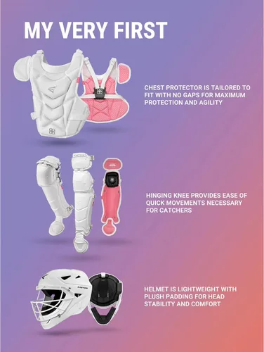 Vista 3 de Easton Jen Schro My Very First Youth Softball Catcher’s Set Helmet, Leg Guards & Chest Protector Included