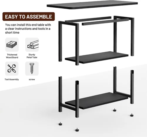 Vista 7 de SLEEPING LAMB Mesa auxiliar para sala de estar, mesa auxiliar de 3 niveles para espacio pequeño con amplia mesa de almacenamiento, mesita de noche