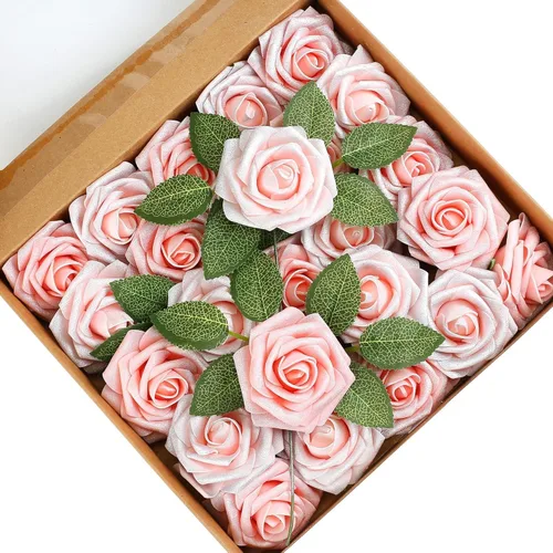 Vista 24 de Higfra Flores artificiales, 25 unidades, rosas falsas de espuma negra de aspecto real con tallos para ramos de boda, centros de mesa de despedida