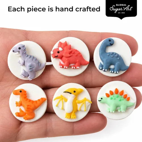 Vista 4 de Global Sugar Art Dinosaur Edible Cake Decorations, 18 Count Royal Icing Dinosaurs