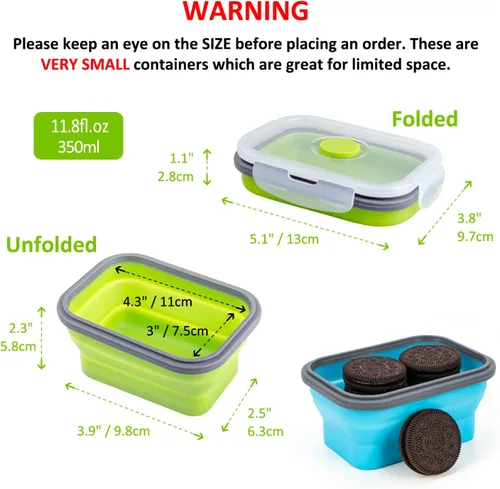 Vista 2 de Recipientes plegables de almacenamiento de alimentos con tapa hermética, 11.8 oz, juego de 4 recipientes pequeños de silicona apilables para la 4