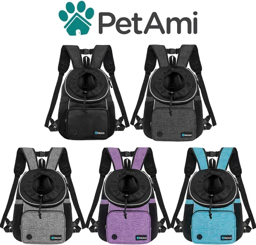 Vista 7 de PetAmi Mochila transportadora de pecho ajustable para perros y gatos, ventilada para senderismo, campamento y viajes, máximo 10 libras, negro