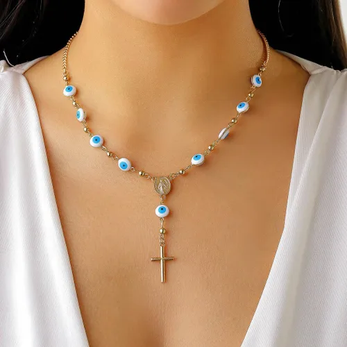 Vista 3 de Collar de ojos malvados, collares de oro, amuleto turco, collar de la suerte, accesorios para mujer, Metal