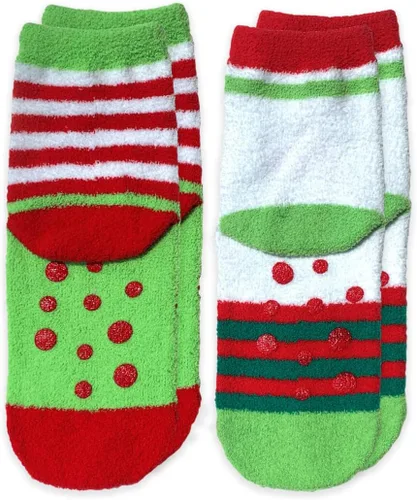 Vista 3 de Jefferies Socks girls Holiday Gnome Fuzzy Slipper Non-skid 2 Pack