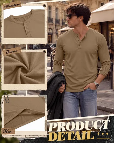 Vista 2 de Paquete de 3 camisas Henley de manga larga para hombre
