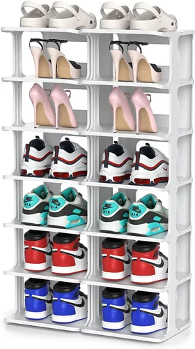 Vista 7 de ZOINLIY Organizador de zapatos apilable para armario, zapatero pequeño para entrada, dormitorio, dormitorio, estante de zapatos independiente, cubo