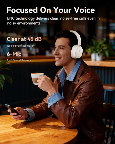 Vista 3 de Auriculares híbridos con cancelación activa de ruido, auriculares inalámbricos de 120 horas de reproducción, Bluetooth 6.0 con pantalla de Perla