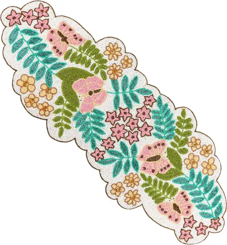 Vista 19 de CLEENTABLE Camino de mesa decorativo con cuentas de 36 pulgadas, diseño floral hecho a mano con respaldo de poliéster duradero para comedor, mesa
