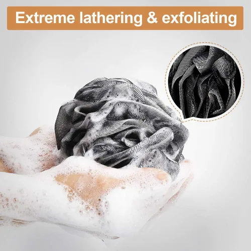 Vista 5 de Esponja de baño de lufa, juego de esponja suave para ducha, extra grande, de malla, para hombres y mujeres, exfoliante, esponja de lavado, limpia