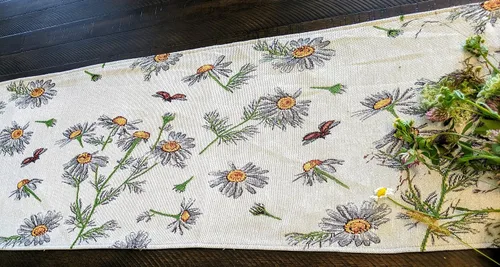 Vista 9 de Tache - Camino de mesa floral marfil de 13 x 54 pulgadas, margaritas blancas y amarillas, flores de manzanilla, tapiz vintage tejido para cocina