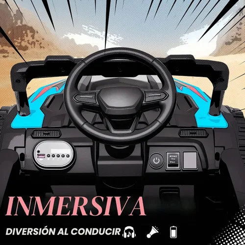 Vista 6 de Qaba 12V Kids Ride On UTV Truck con suspensión trasera para 3-5 años, color Azul